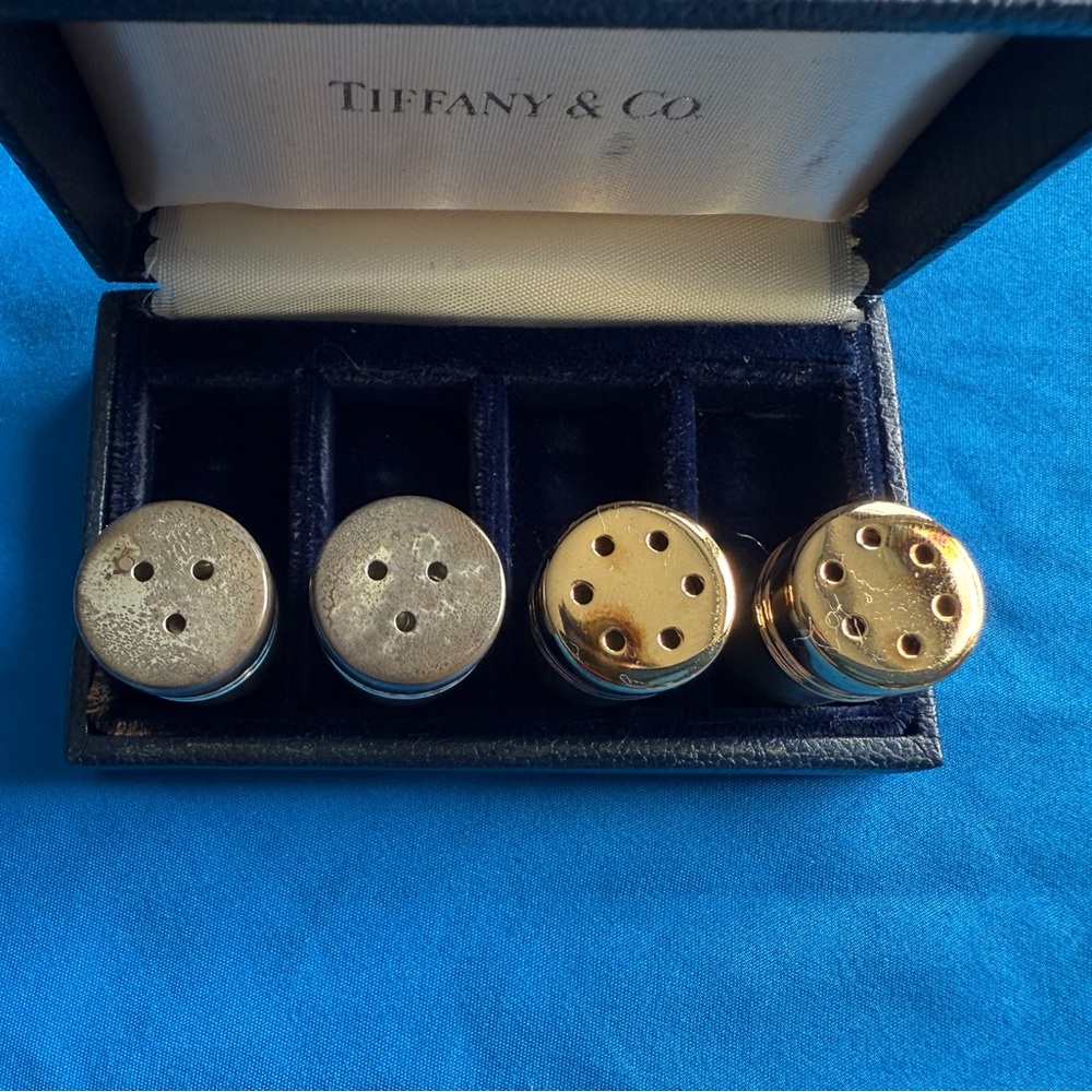 Tiffany & Co. Sterling Silver Set of 2 Individual Salt & Pepper Shaker Boxed Set